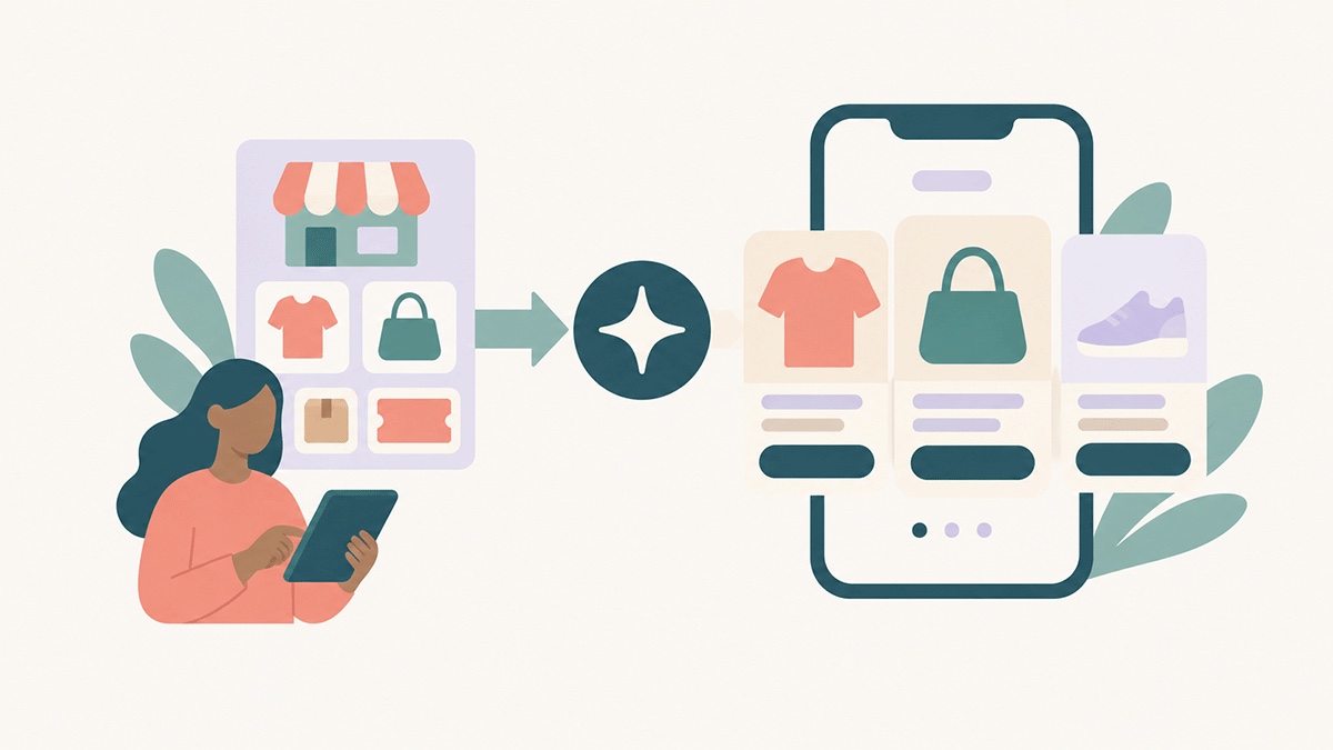 Le Designer IA construisant un carrousel RCS à partir d'un catalogue Shopify